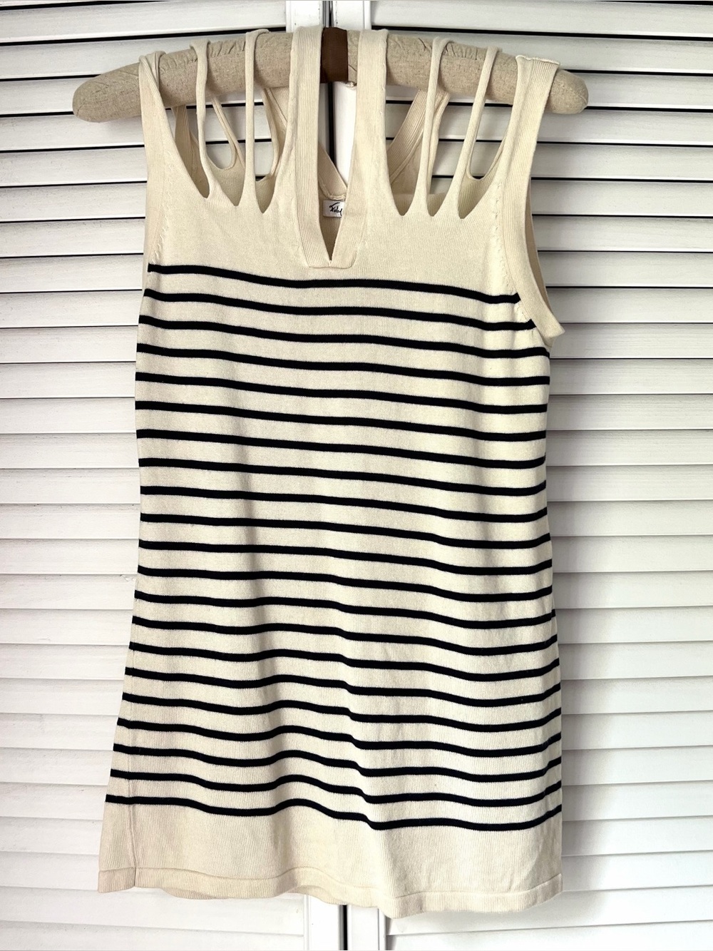 S⚓️ Foley + Corinna Strappy Halter Cream Navy Blue Stripe Knit Sleeveless Top